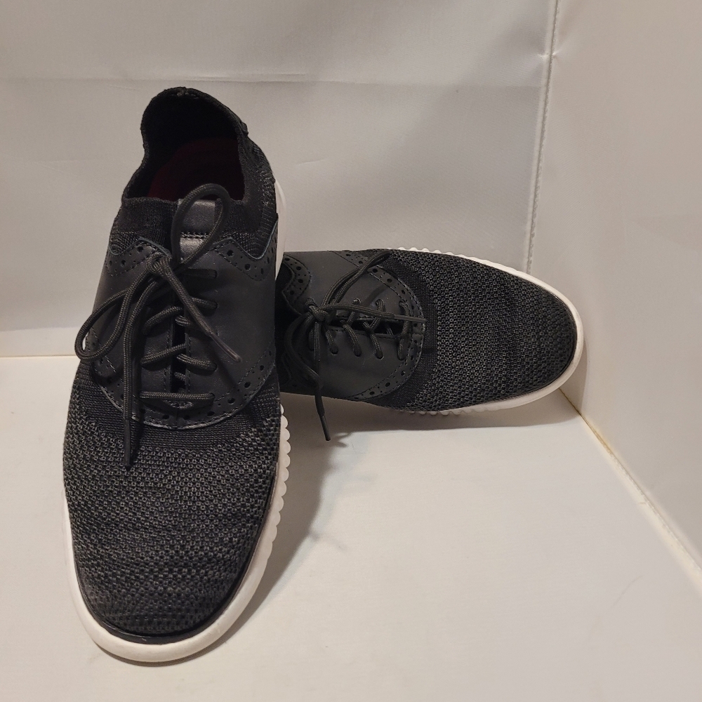Cole Haan Black  Knit Oxford Leather Saddle Casual  Dress Shoes 7.5 (212850)